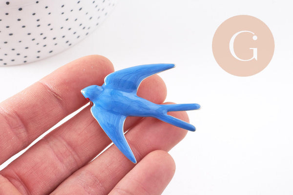 Broche hirondelle zamac doré émail bleu doré 50mm, x1 (G10140)