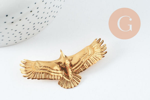 Broche oiseau aigle acier 304 inoxydable doré 30mm, x1 (G9746)
