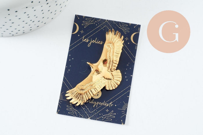 Broche oiseau aigle acier 304 inoxydable doré 30mm, x1 (G9746)