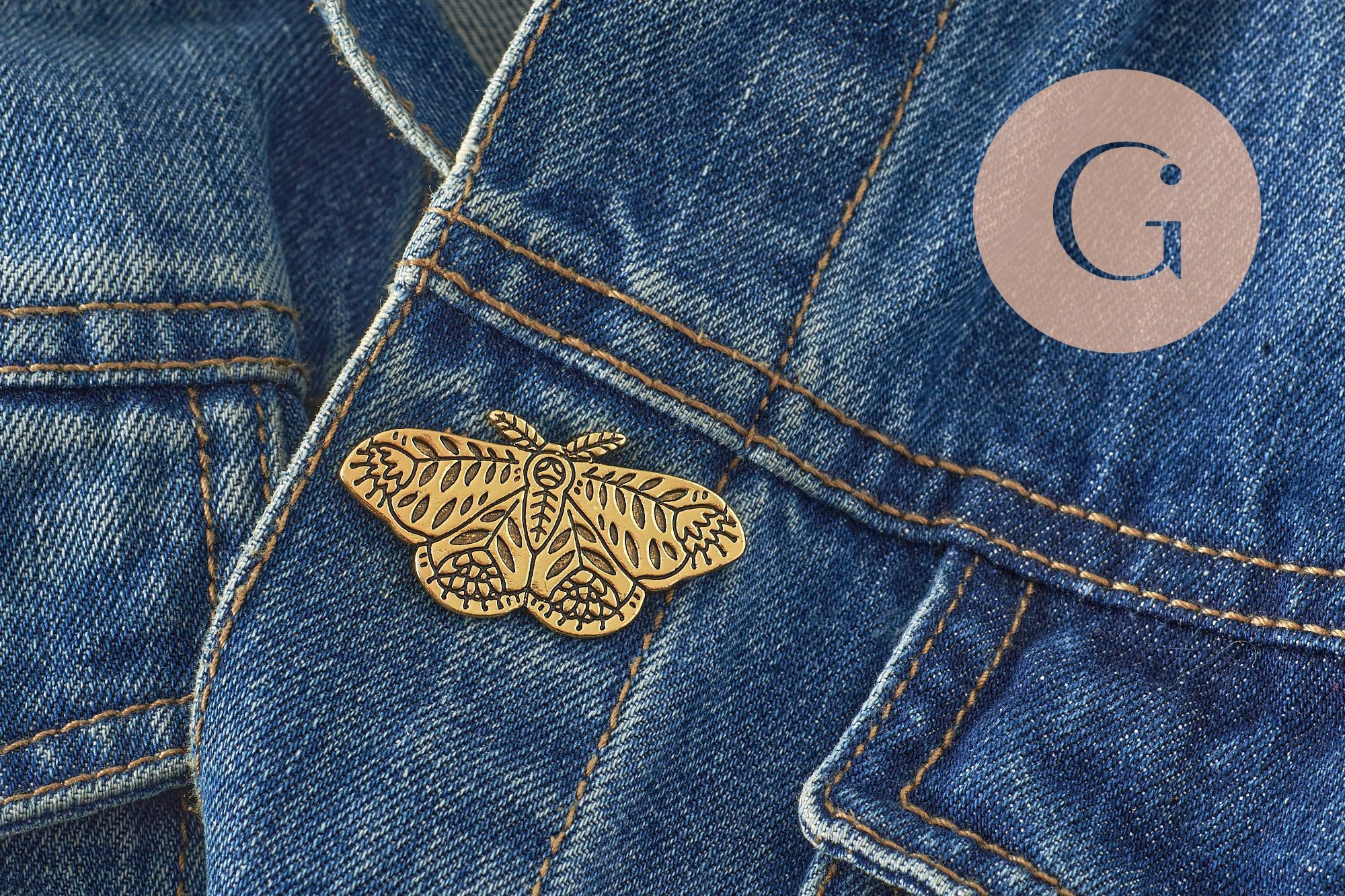 Broche papillon gravée acier 304 inoxydable doré 41mm, x1 (G9787)