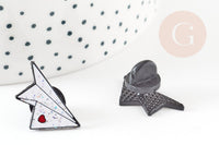 Broche pins avion en papier coeur émaillé blanc rouge 22.5mm,broche customisation vêtement x1 (G9299)