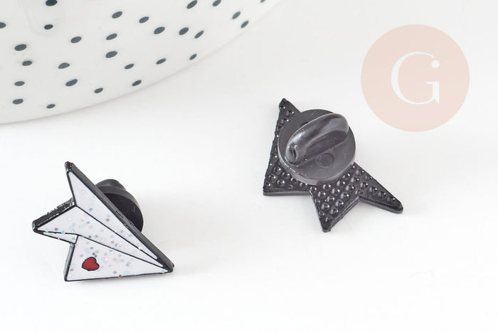 Broche pins avion en papier coeur émaillé blanc rouge 22.5mm,broche customisation vêtement x1 (G9299)