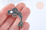 Broche pins carpe koi émail noir doré émail 38.5x23mm,décoration veste, x1 (G6623)
