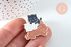 Broche pins chatons noir, blanc, marron doré émail 29x30.5mm,broche dorée, décoration veste,x1 G6320