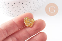 Broche pins coeur Plexiglas doré à paillettes 20mm, x1 (G10532)