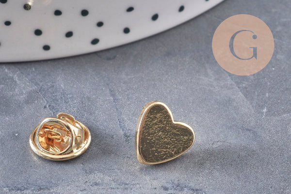 Broche pin's coeur laiton doré 11mm, x1 (G10989)