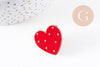 Broche pins coeur laiton doré émaillé rouge à pois 29mm, x1 (G5240)