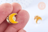 Broche pins croissant de lune mystique émail jaune doré émail 11x12.5mm, x1 (G6621)