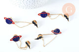 Broche pins double planète éclair doré émail ,broche dorée ,décoration veste,x1 G6381