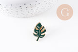 Broche pins feuille monsterosa motif végviergesétal doré émail 25mm ,x1 (G5745)