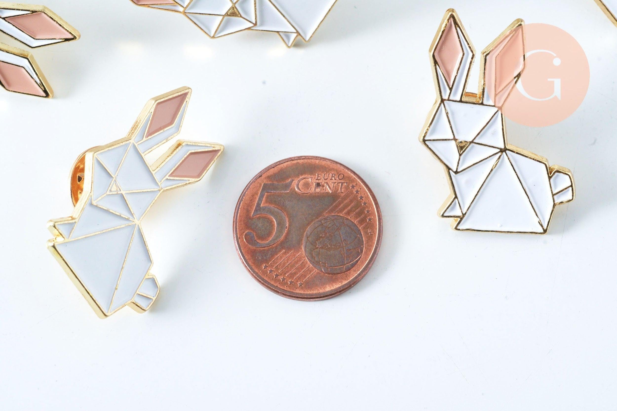 Broche pins lapin origami doré émail 31.5x23mm,broche dorée, décoration veste,x1 (G6375)