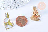 Broche pins lapin origami doré émail Jaunz 29x18mm,décoration veste, x1 (G6612)