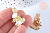 Broche pins lapin origami doré émail Jaunz 29x18mm,décoration veste, x1 (G6612)