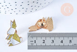 Broche pins lapin origami doré émail Jaunz 29x18mm,décoration veste, x1 (G6612)