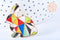 Broche pin's lapin origami doré émail multicolore 34x27mm, décoration veste,x1 (G6622)