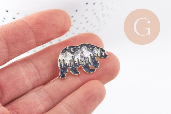 Broche pins ours motif montagne dorée émail noir 28.5mm,x1 (G5538)