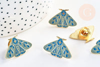 Broche pins papillon mystique doré émail bleu 27.5x18mm, x1 (G5547)