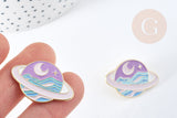 Broche pins planète éclair doré émail 32mm,broche dorée, décoration veste,x1 G8512