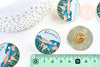 Broche pins rond motif montagne doré émail bleu,broche dorée, décoration veste, 31mm, x1 (G5556)