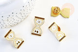 Broche pins sablier vanité oeil protecteur laiton doré émail jaune,décoration veste, 29.5x16mm,x1 (G5545)