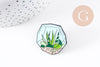 Broche pins terrarium plante avec émail 37.5mm, décoration veste, x1 (G5671)