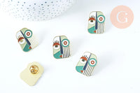 Broche pins visage art moderne doré émail 28x22mm,broche dorée,décoration veste,x1 (G6376)