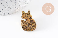 Broche renard gravée acier 304 inoxydable doré 35mm, décoration veste, x1 (G9782)