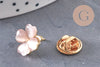 Broche trèfle à 4 feuilles zamac doré verre rose 13.5mm, x1 (G10991)