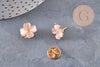 Broche trèfle à 4 feuilles zamac doré verre rose 13.5mm, x1 (G10991)