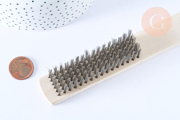 Brosse métallique nettoyage bijoux en bois et acier inoxydable 20 mm, x1 (G7065)
