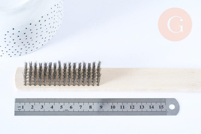 Brosse métallique nettoyage bijoux en bois et acier inoxydable 20 mm, x1 (G7065)