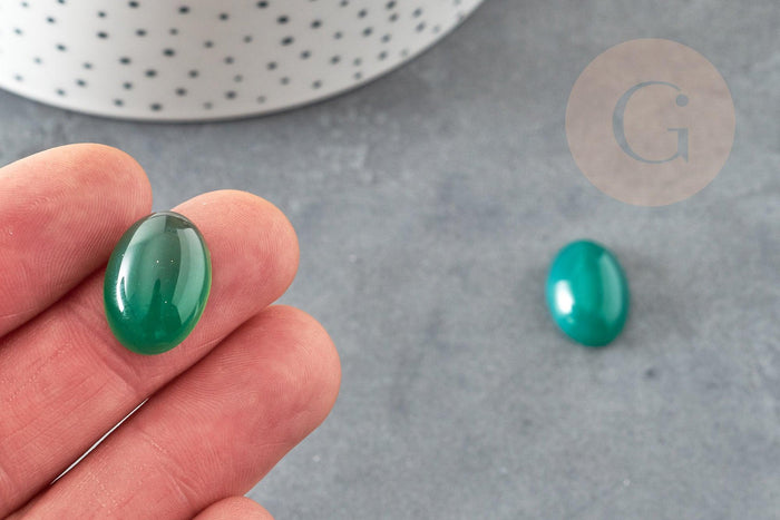 Cabochon agate naturelle vert émeraude 18x13mm, x1 (G0377)