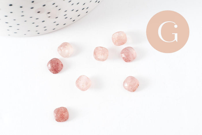 Cabochon carré quartz fraise naturel 8x8mm, x1 (G9683)