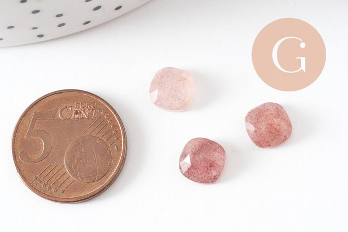 Cabochon carré quartz fraise naturel 8x8mm, x1 (G9683)