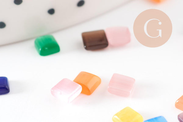 Cabochon carré verre oeil de chat multicolore 4x4mm, x20 (G2290)