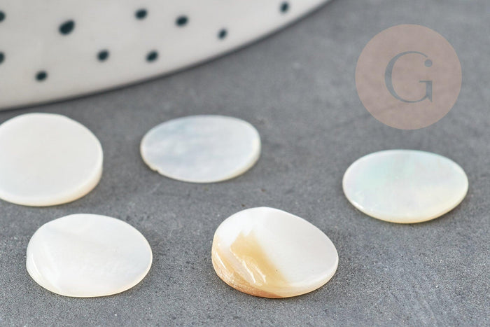 Cabochon disque nacre blanche naturelle 12mm, x1 G8540