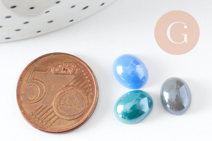 Cabochon dôme ovale verre irisé 10mmx8mm, x20 (G0118)