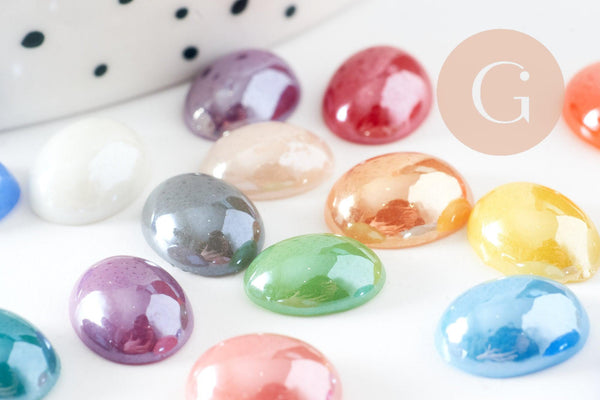 Cabochon dôme ovale verre irisé 10mmx8mm, x20 (G0118)