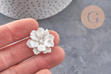 Cabochon fleur résine blanche nacrée 24mm, x2 (G4388)
