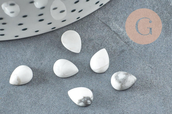 Cabochon goutte howlite naturelle blanc 8x6mm, x1 (G2267)