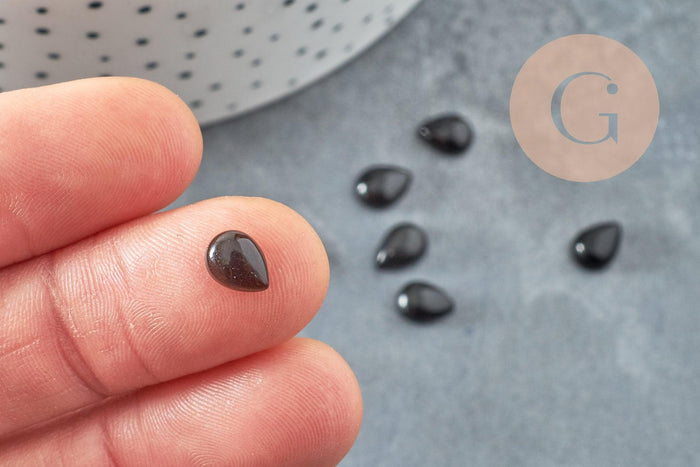 Cabochon goutte obsidienne noire naturelle 6x8mm, x1 (G2272)