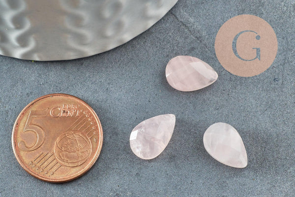 Cabochon goutte quartz rose facetté naturel 13x8mm, x1 (G9962)