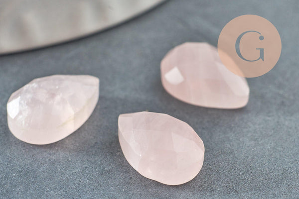 Cabochon goutte quartz rose facetté naturel 13x8mm, x1 (G9962)