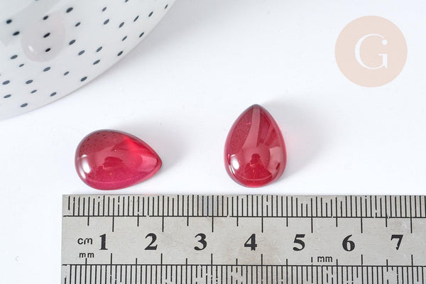 Cabochon goutte verre lisse rouge magenta 18x13mm, x1 (G8130)