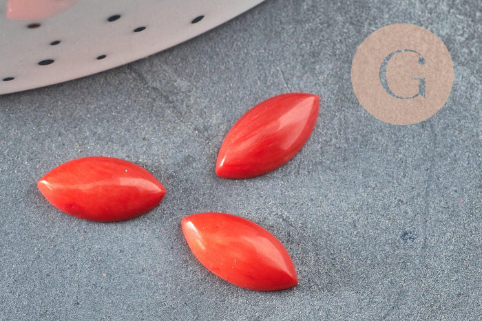 Cabochon marquise corail naturel rouge 10x8mm, 6x12mm, x1 (G3304)