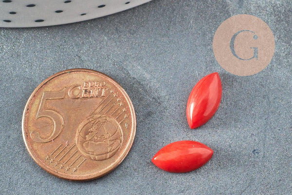 Cabochon marquise corail naturel rouge 10x8mm, 6x12mm, x1 (G3304)