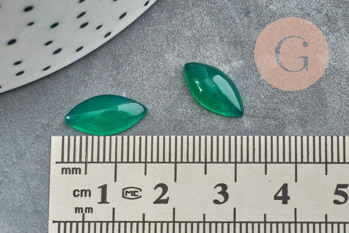 Cabochon marquise navette agate naturelle verte 14x7mm, x1 (G0091)