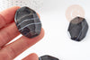 Cabochon octogone agate naturelle noire 28-39mm, x1 (G4816)