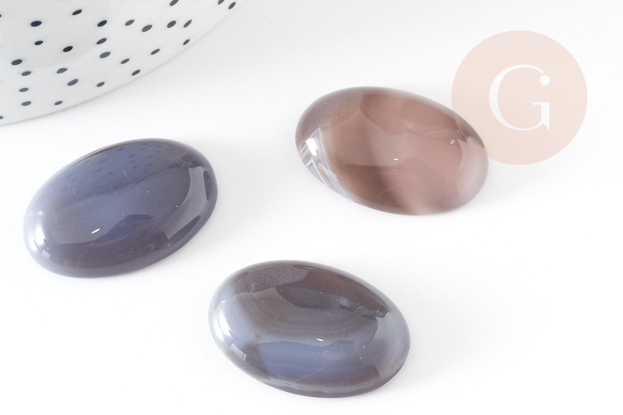 Cabochon ovale agate grise naturelle 28mm, x1 (G2226)
