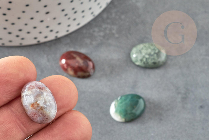 Cabochon ovale agate mousse verte naturelle 18x13mm, x1 (G2067)